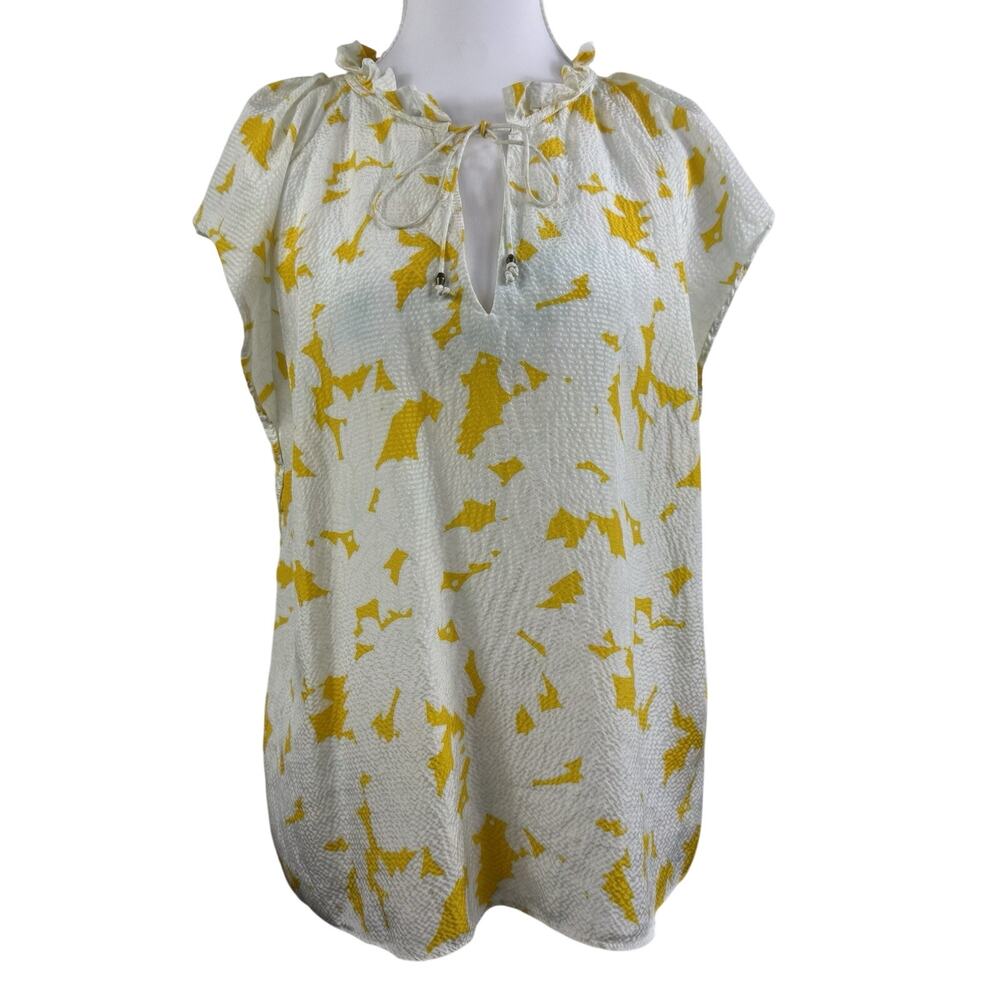 Marie Oliver 100% Silk Blouse Small Ruffle Tie Neck Pullover Relaxed Textured